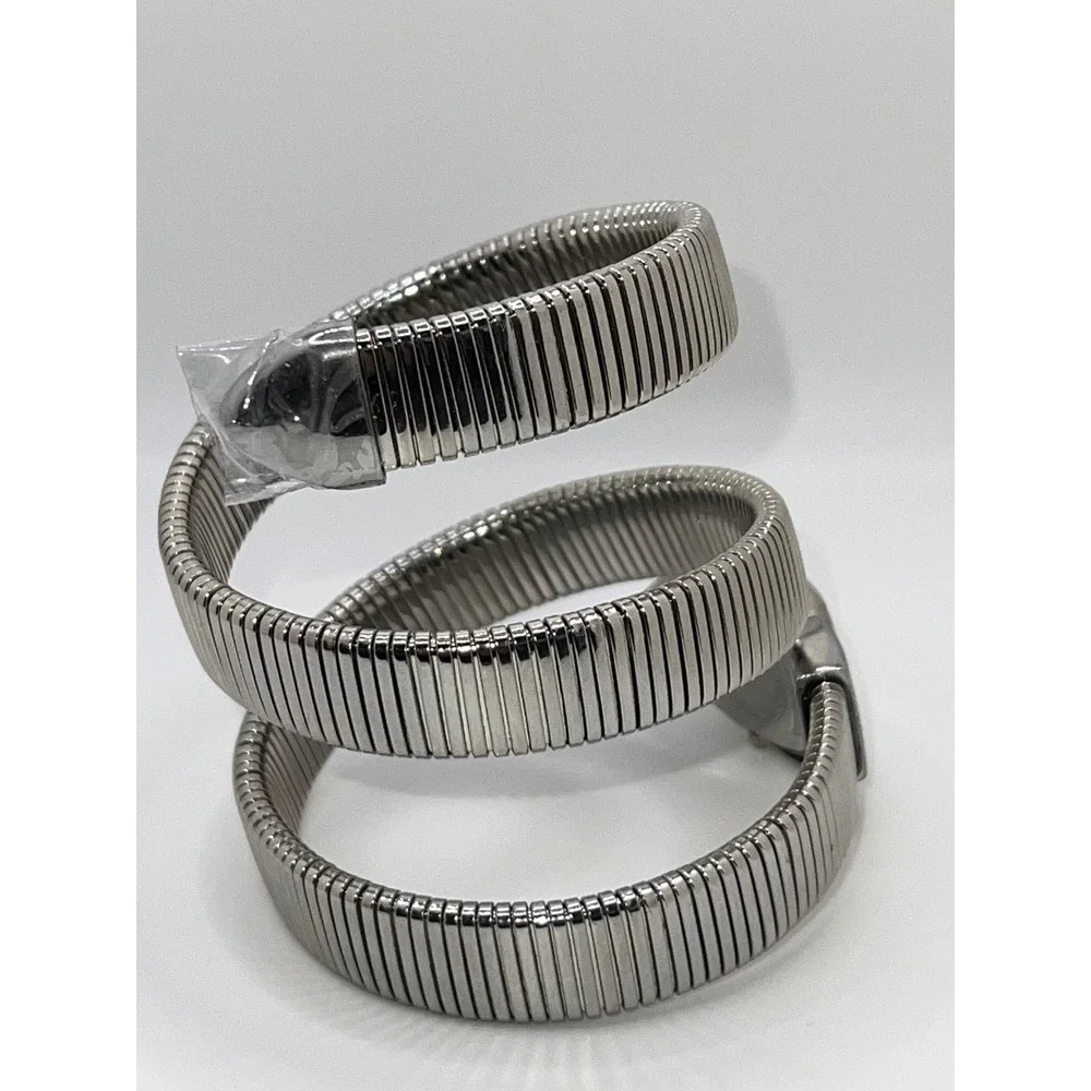 Silver‎ Tone Snake Coil Wrap Around Genoa Watch Rhinestone Bezel Elegant